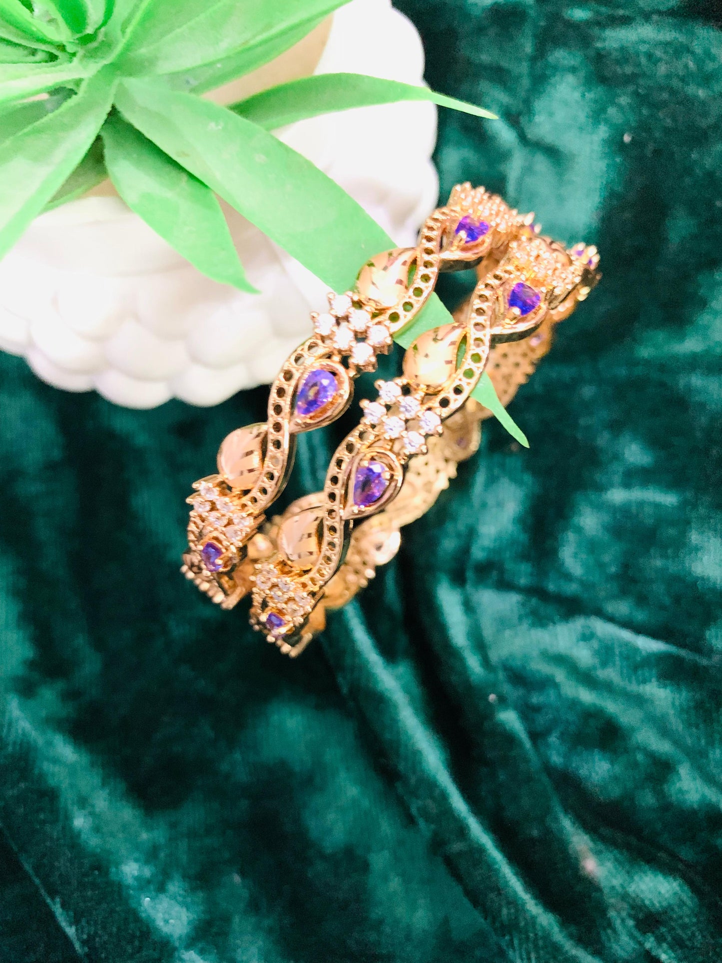 ✨ Dazzling Gold Plated CZ 2 Bangle Set ✨