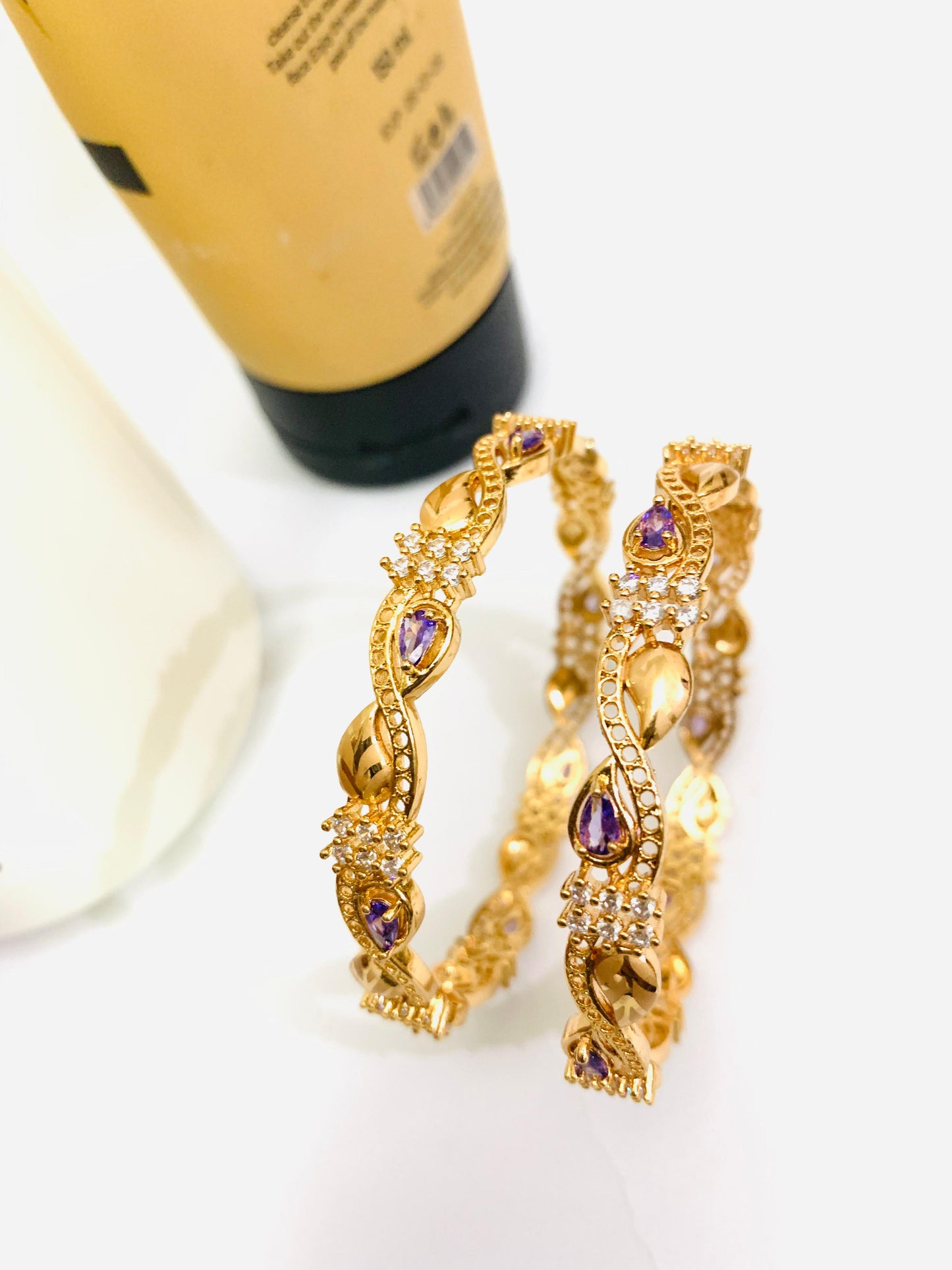 ✨ Dazzling Gold Plated CZ 2 Bangle Set ✨
