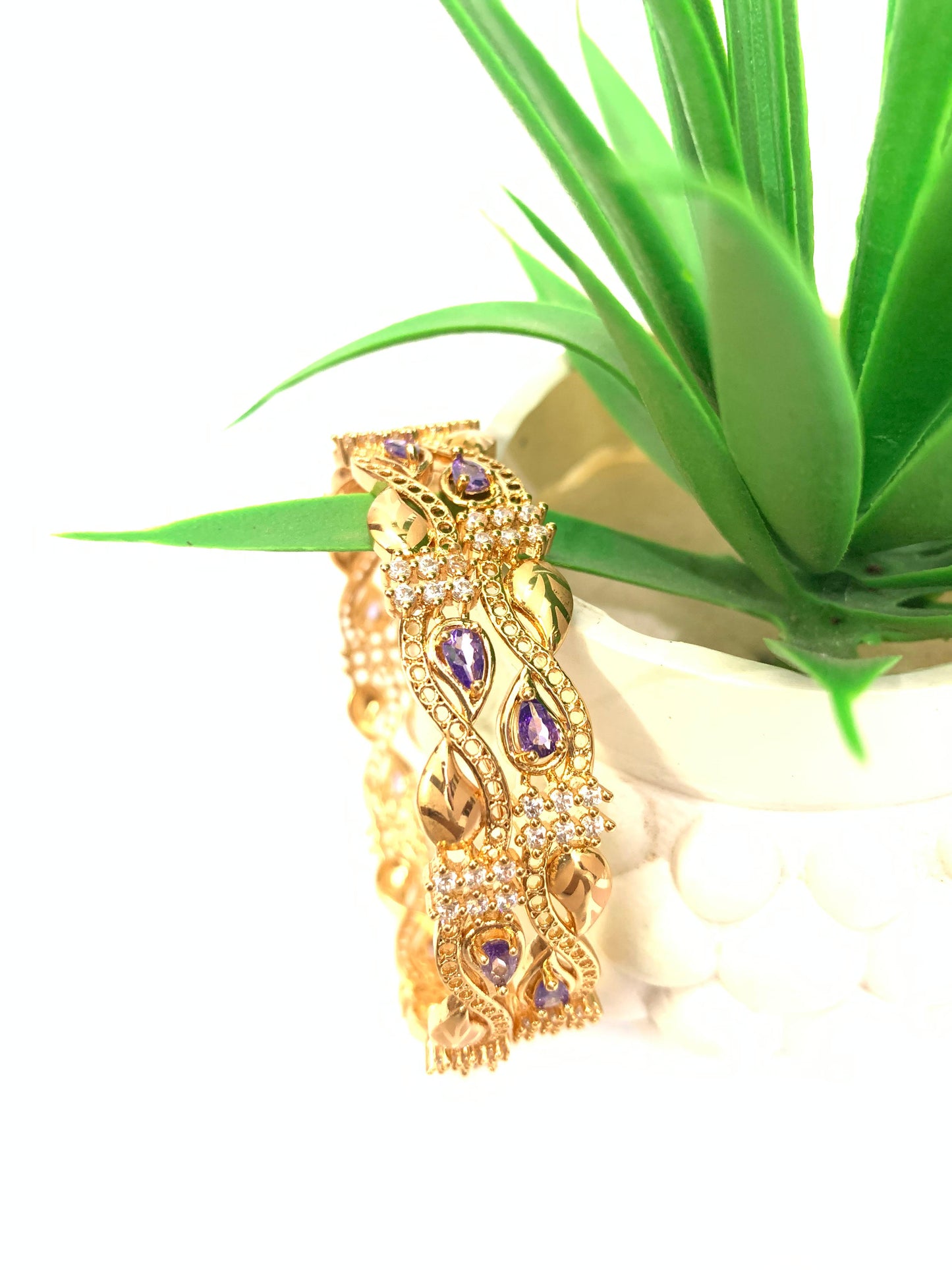 ✨ Dazzling Gold Plated CZ 2 Bangle Set ✨