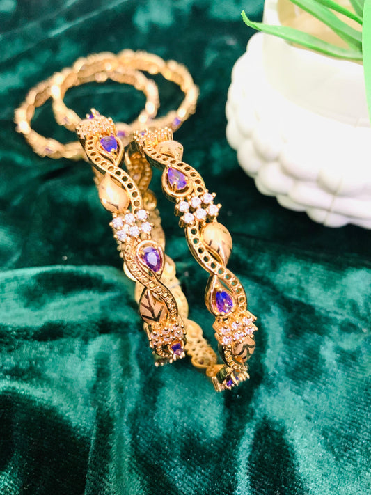 ✨ Dazzling Gold Plated CZ 2 Bangle Set ✨