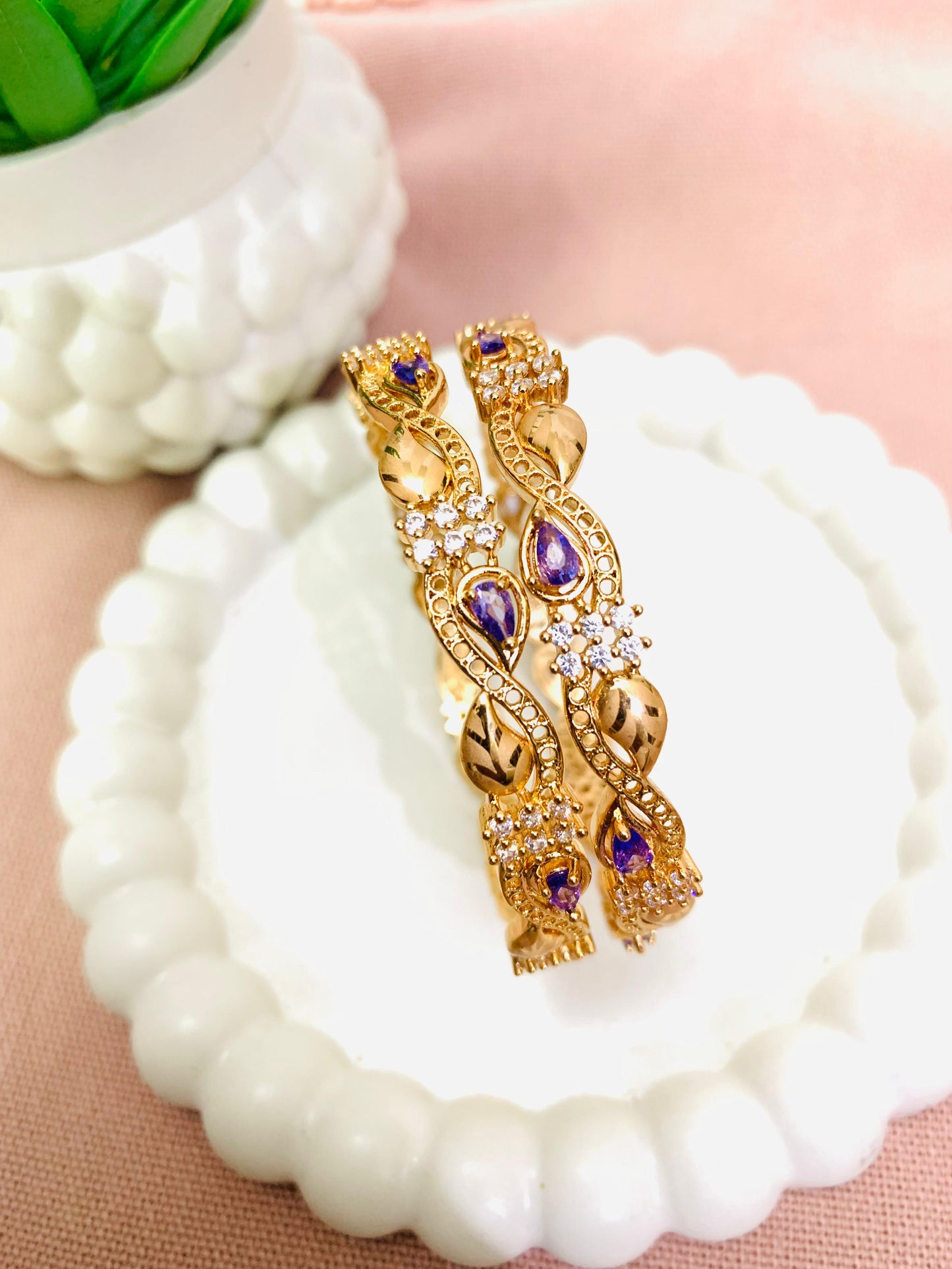 ✨ Dazzling Gold Plated CZ 2 Bangle Set ✨
