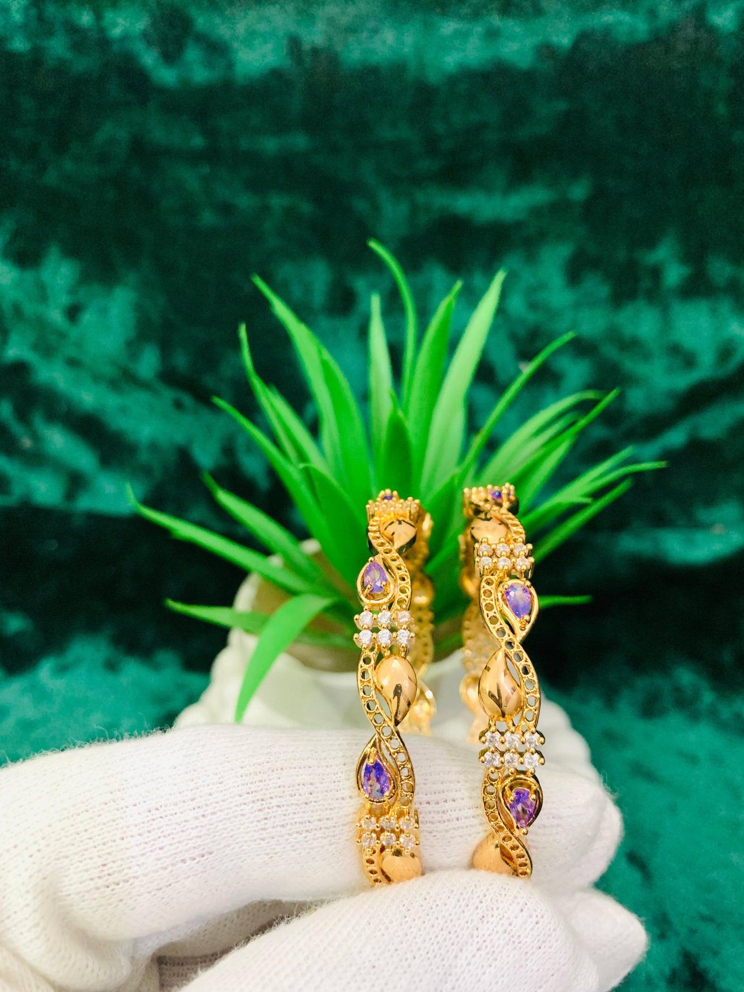 ✨ Dazzling Gold Plated CZ 2 Bangle Set ✨