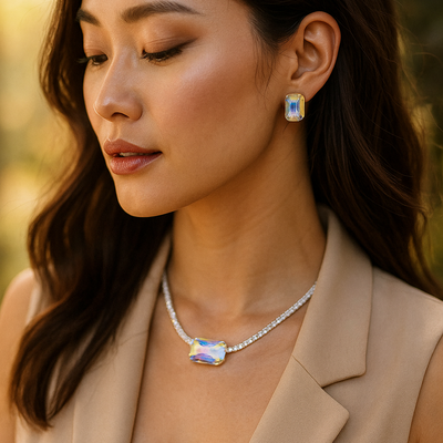 Emerald-Cut Statement Bracelet & Earrings