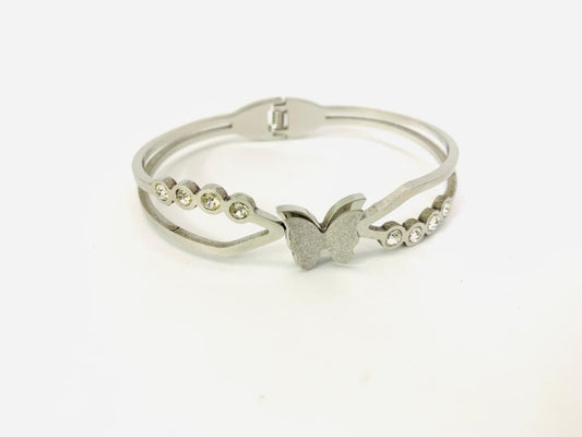 Whimsical Flutter Crystal Bangle - Silver Stainless Steel